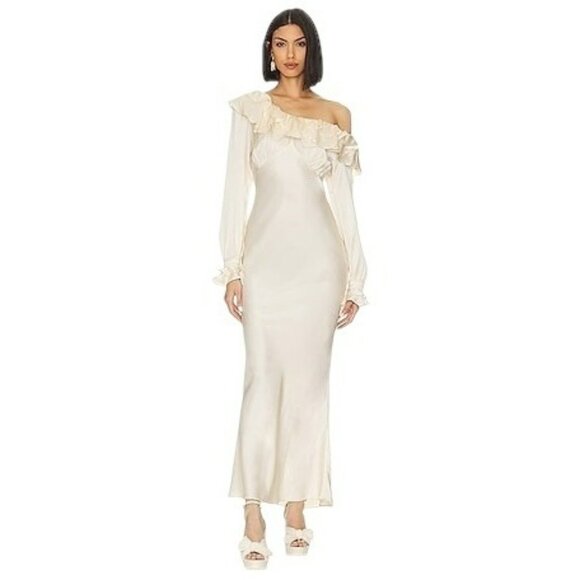 Stone Cold Fox X Revolve Vicious Slip Dress Ivory Silk Ruffled NWT Satin Viral L - Picture 2 of 16